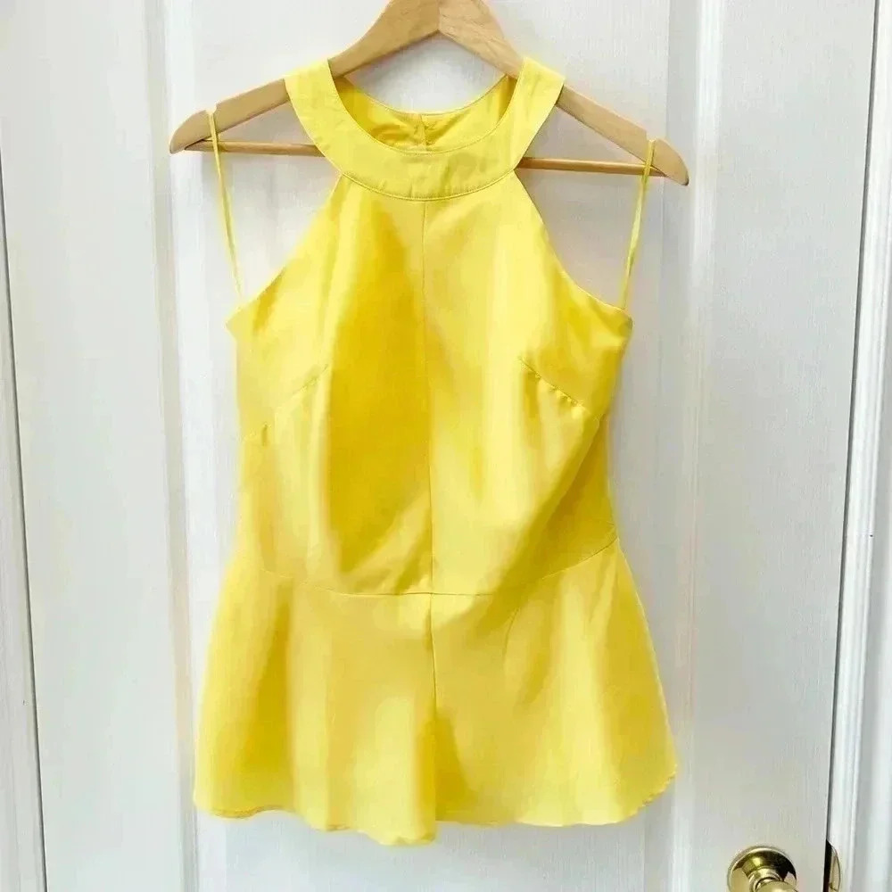 Ricki’s Yellow Halter Neck Sleeveless Peplum Top Flowy Blouse 0/XS - Picture 5 of 15
